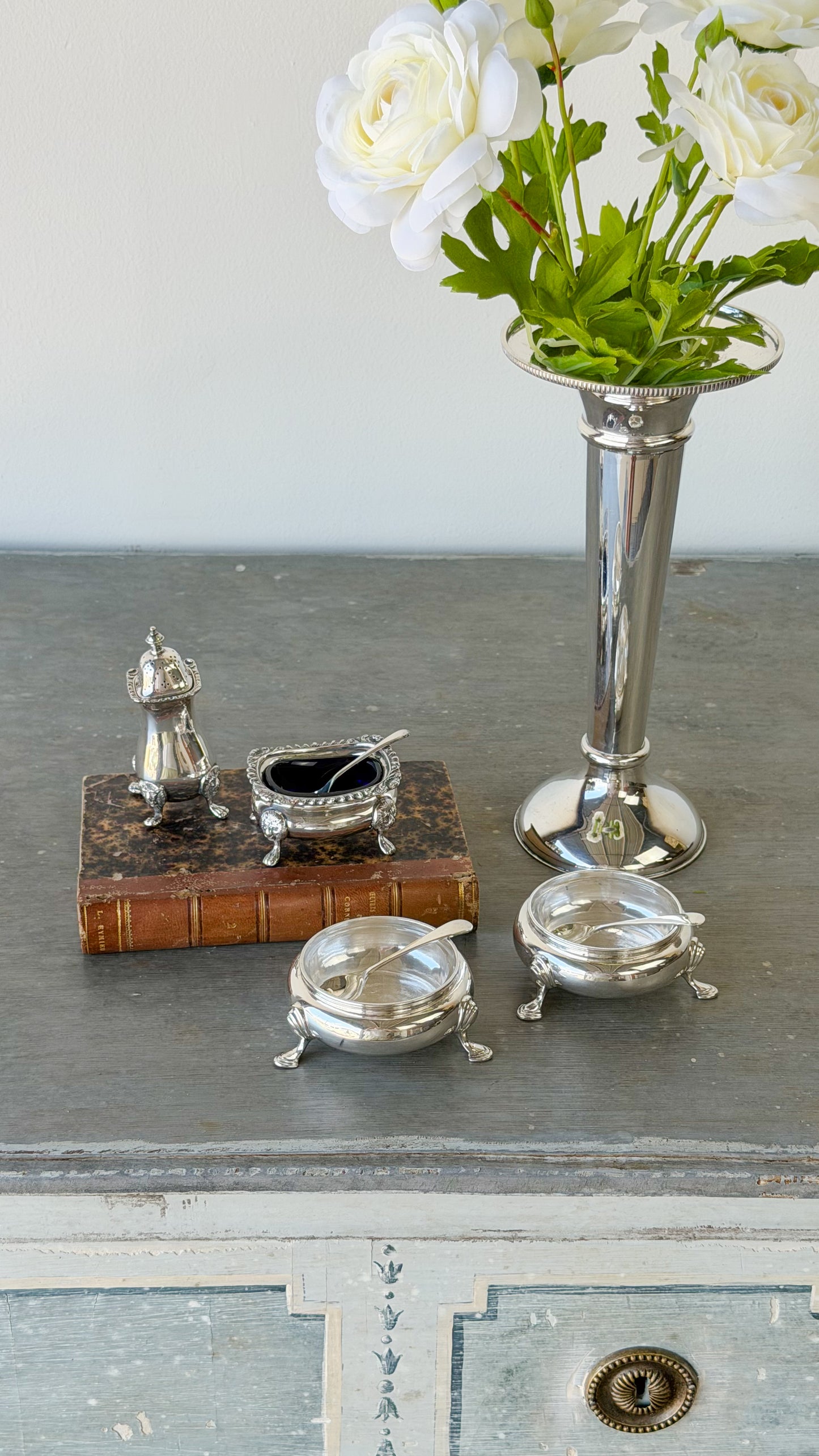 Antique Silverplate Footed Salt Cellar Pair