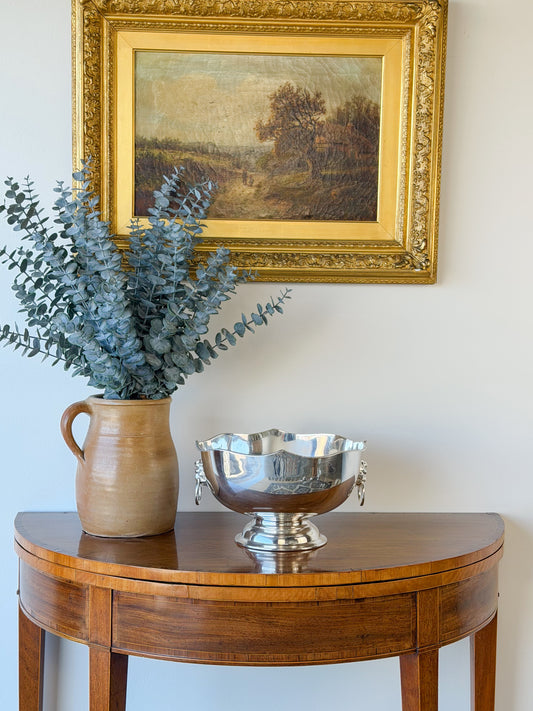 English Silverplate Punch Bowl with Lion Head Rings