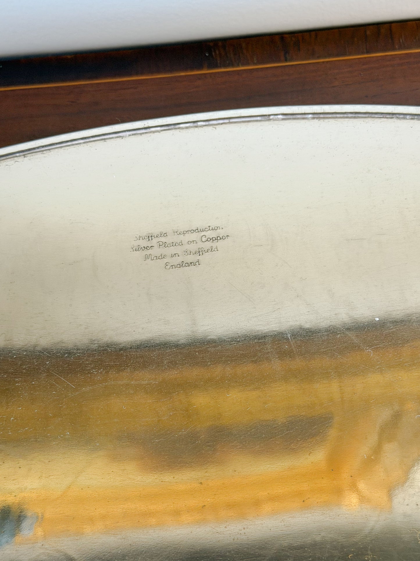 Large English Silverplate Gallery Tray on Bun Feet