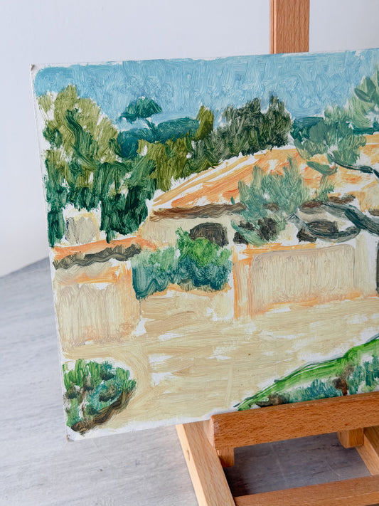 Small Gouache on Cardboard Landscape Painting