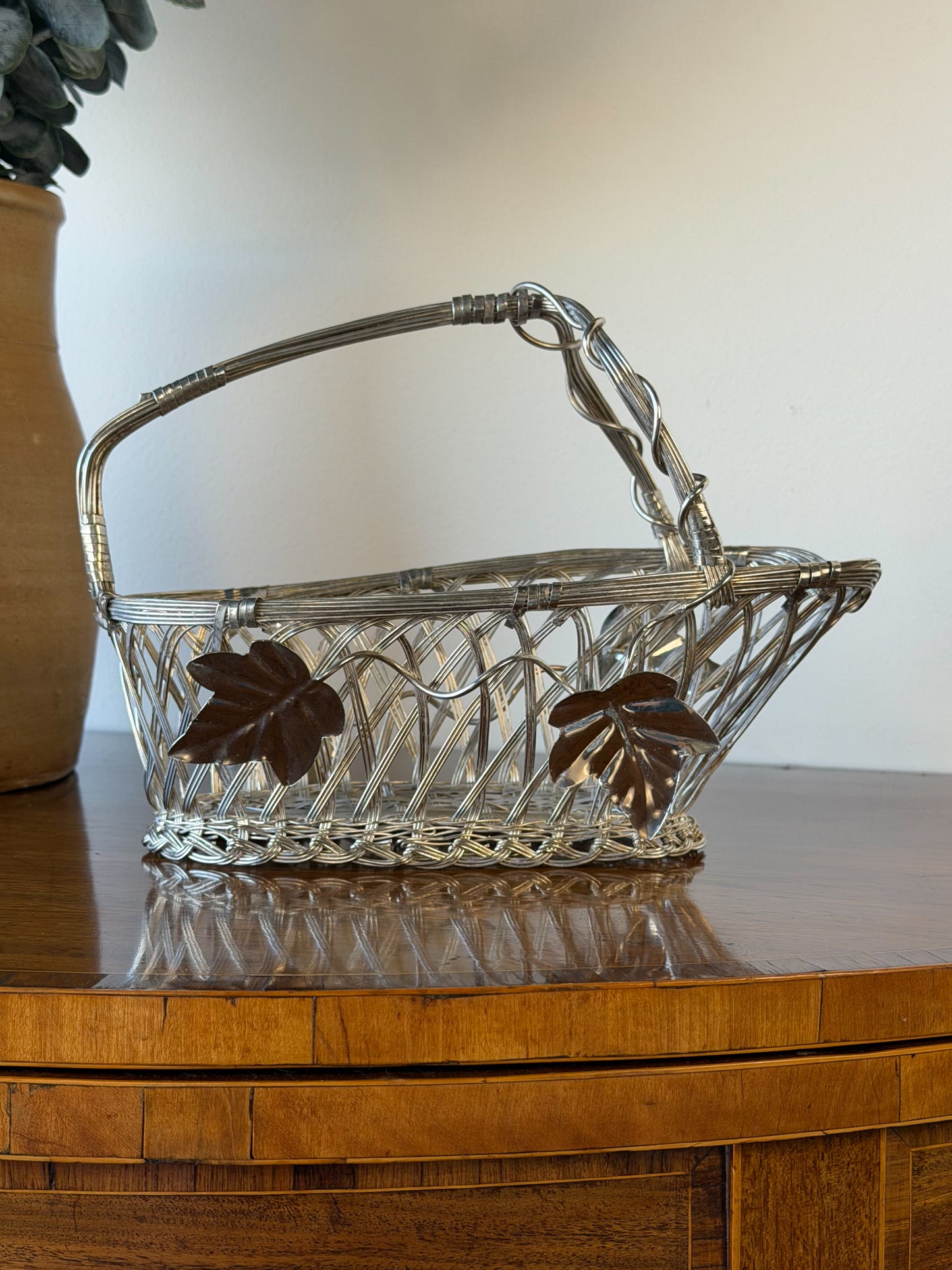 Vintage French Silverplate Wine Basket with Ivy Motif (No. 9)