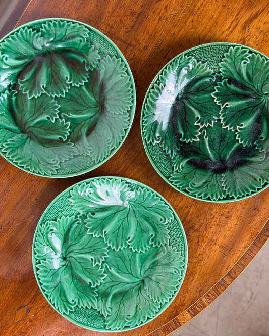 19th Century Regal & Sanejouand Majolica Leaf Plates (Set of 3)