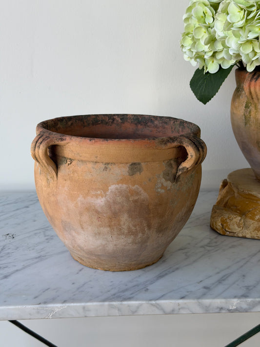 Vintage French Round Terracotta Planter Pair