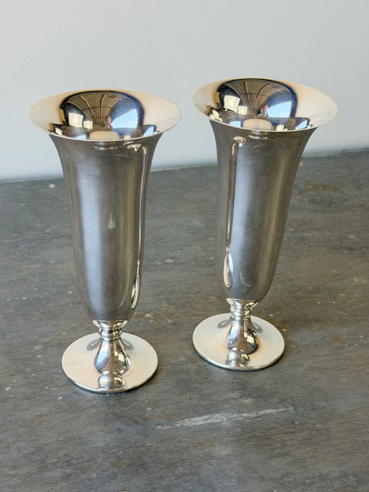 Vintage Silverplate Trumpet Vase Pair