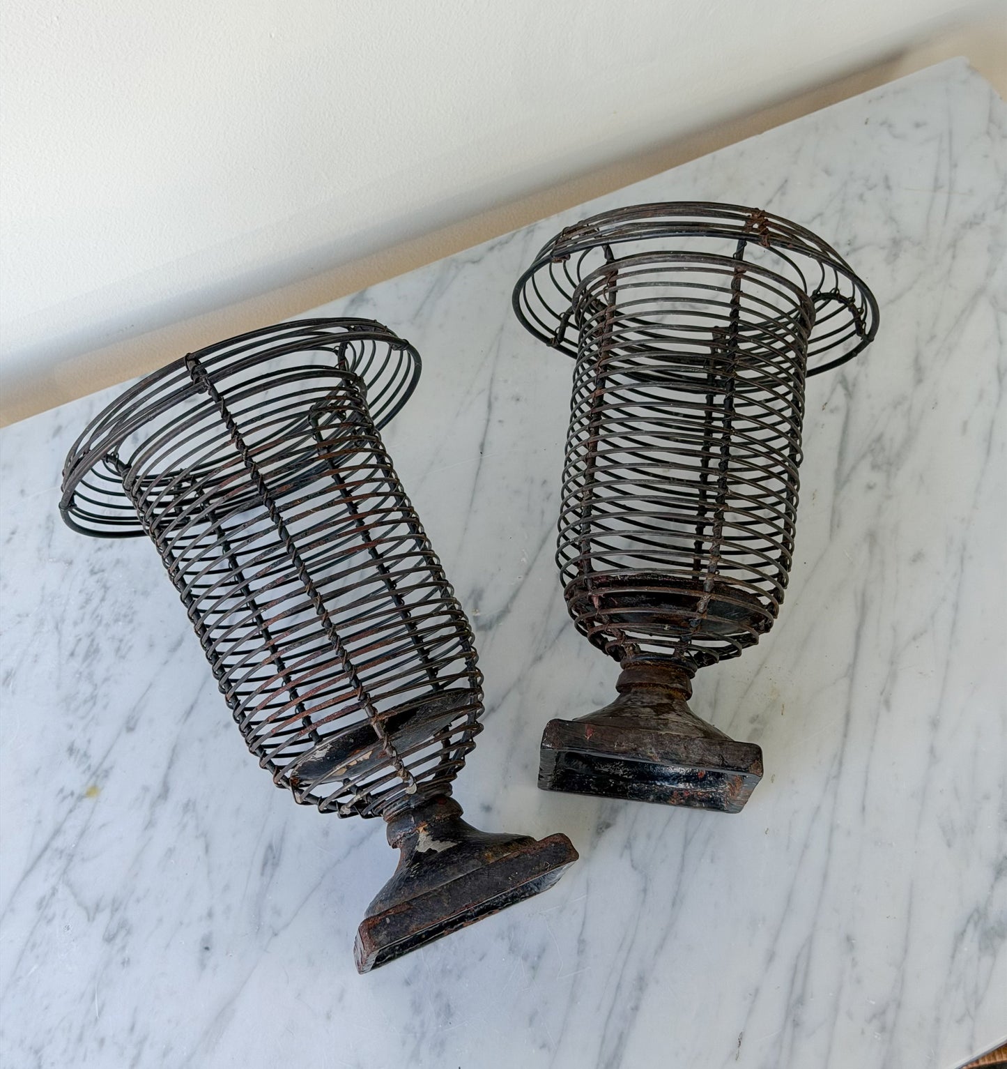 French Iron Wire Pillar Candle Hurricane Pair