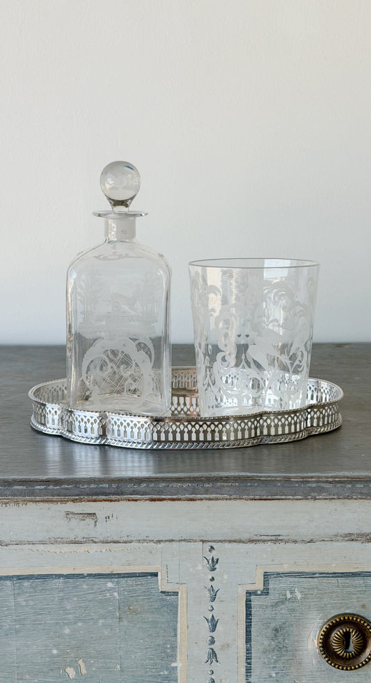 Antique French Etched Glass Ice Bucket