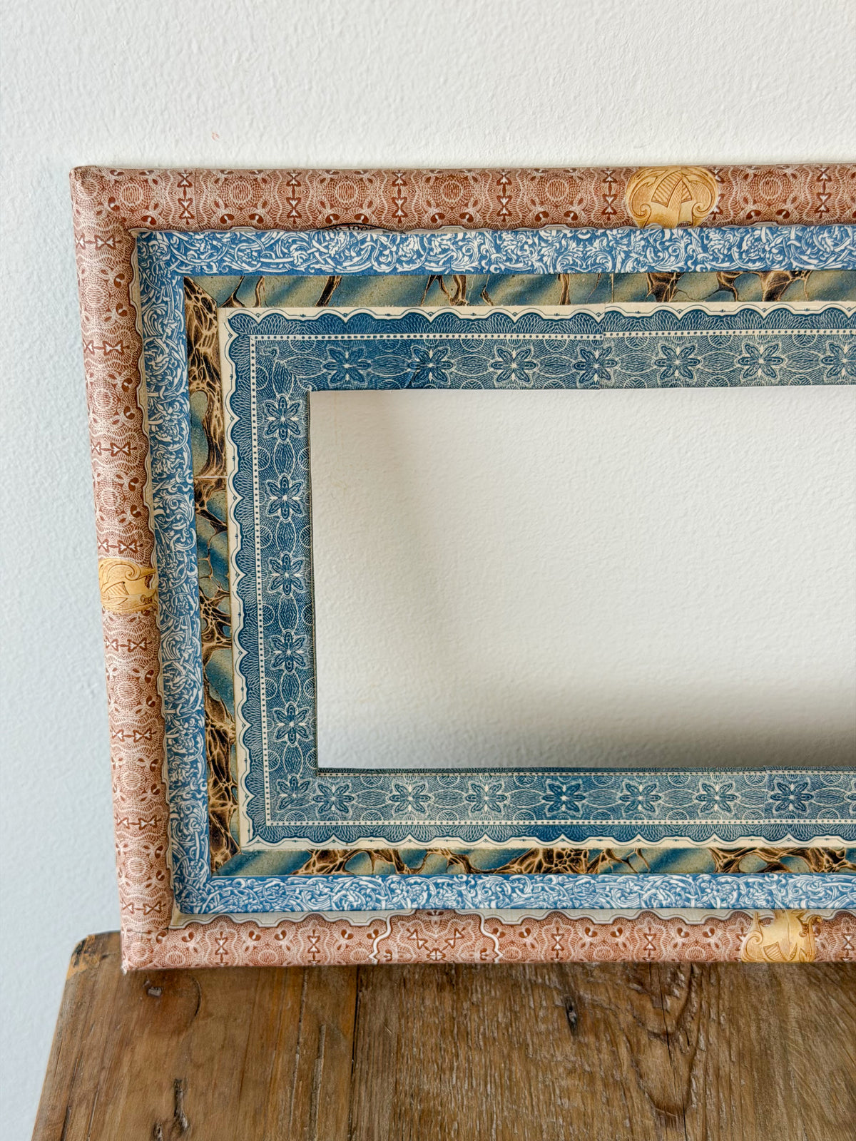 French Découpage Frame No. I | Brown/Red/Blue Marble
