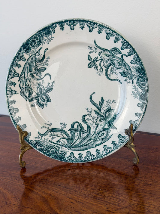 Antique French Terre de Fer Transferware Plates (Set of 4)