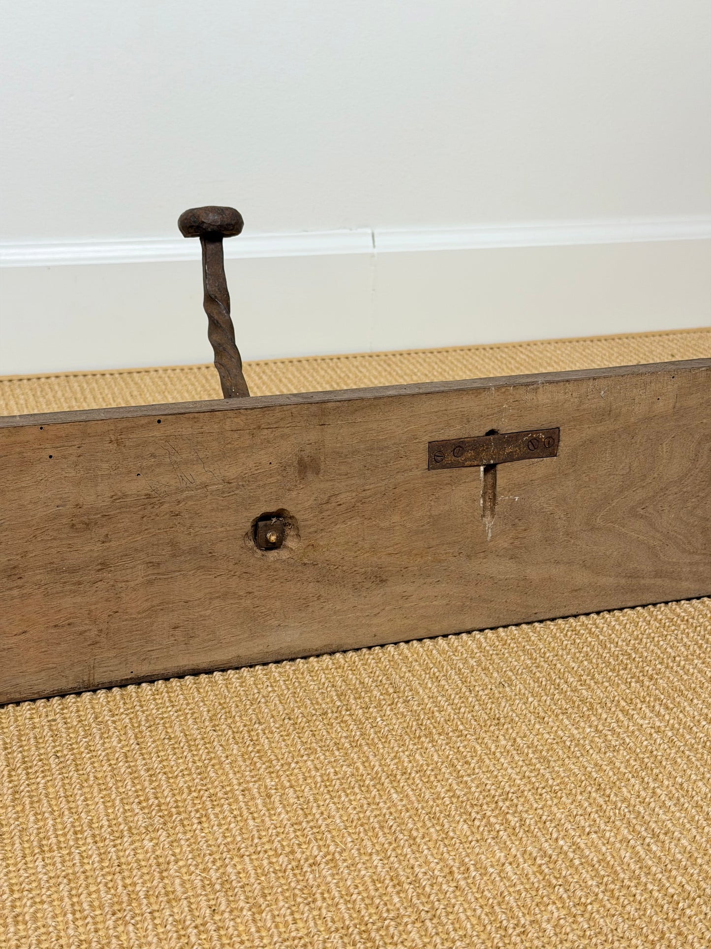 Early English Oak & Hand-Forged Iron Coat Rack