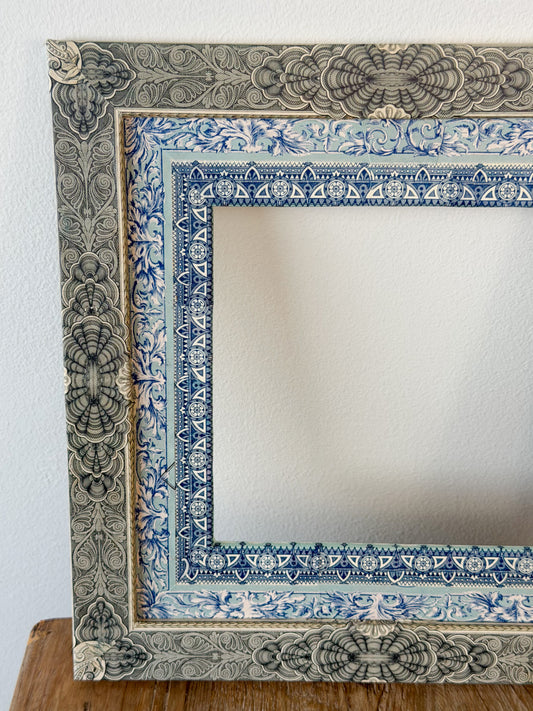 French Découpage Frame No. VIII | Square Dark Blue/Light Blue/Turquoise