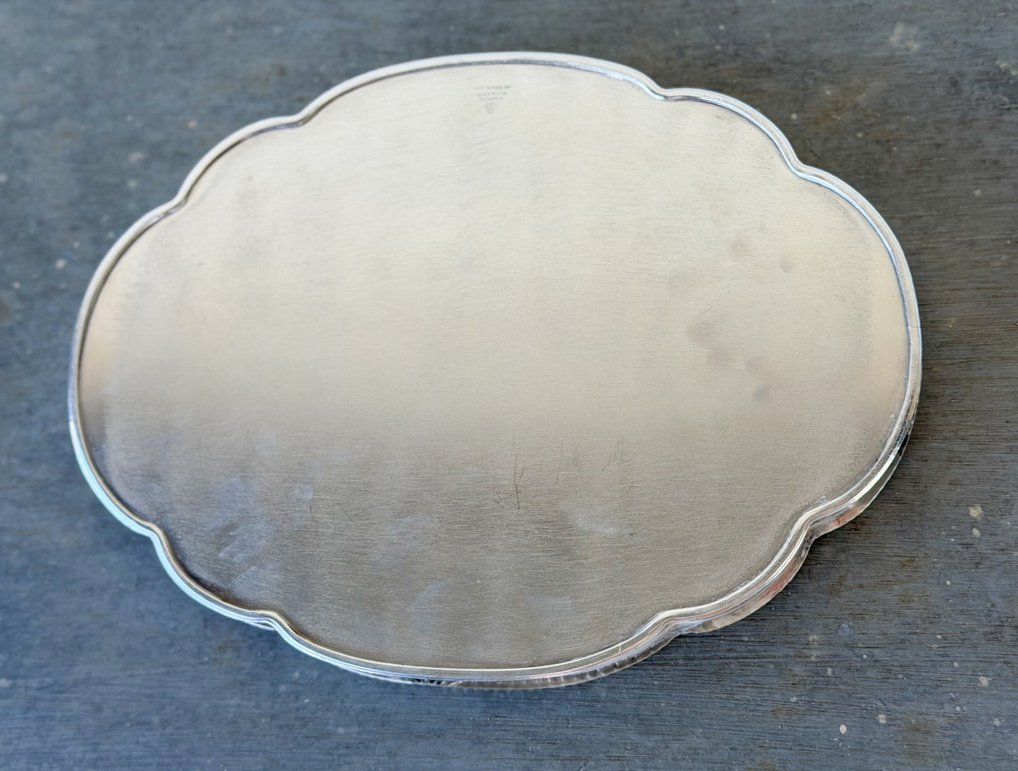 Vintage English Silverplate Scalloped Gallery Tray