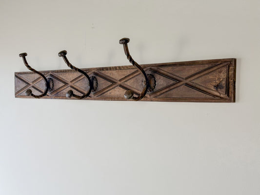 Early English Oak & Hand-Forged Iron Coat Rack