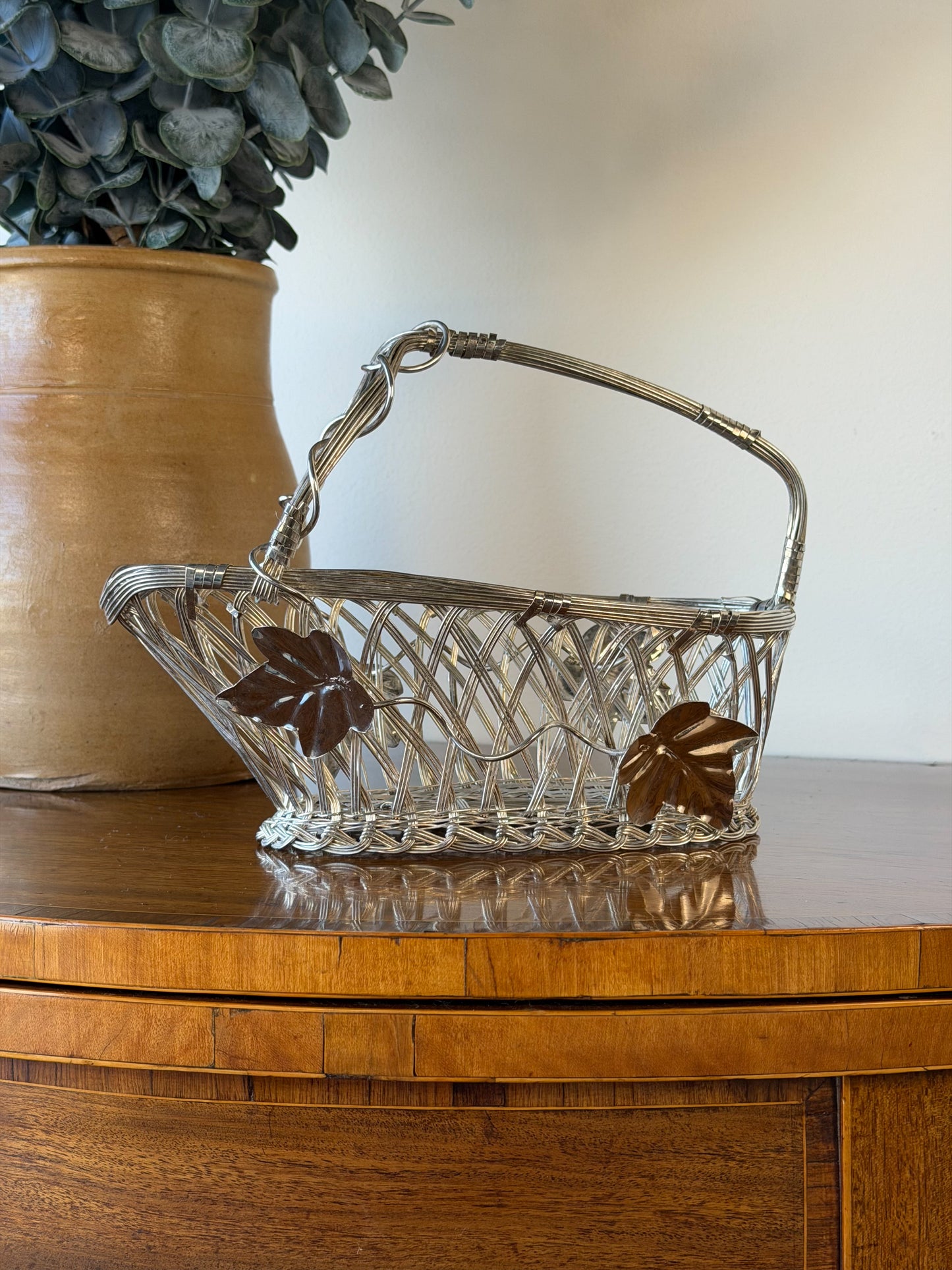 Vintage French Silverplate Wine Basket with Ivy Motif (No. 9)