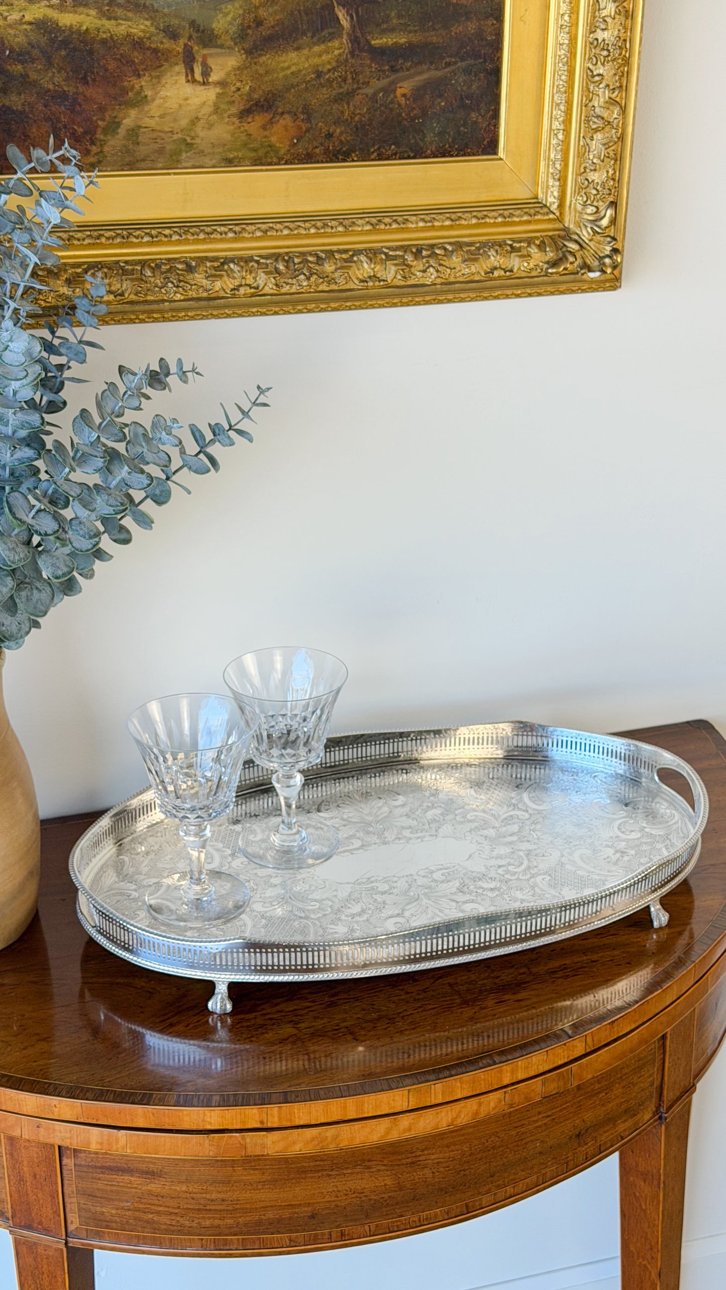 English Silverplate Gallery Tray with Ball & Claw Feet