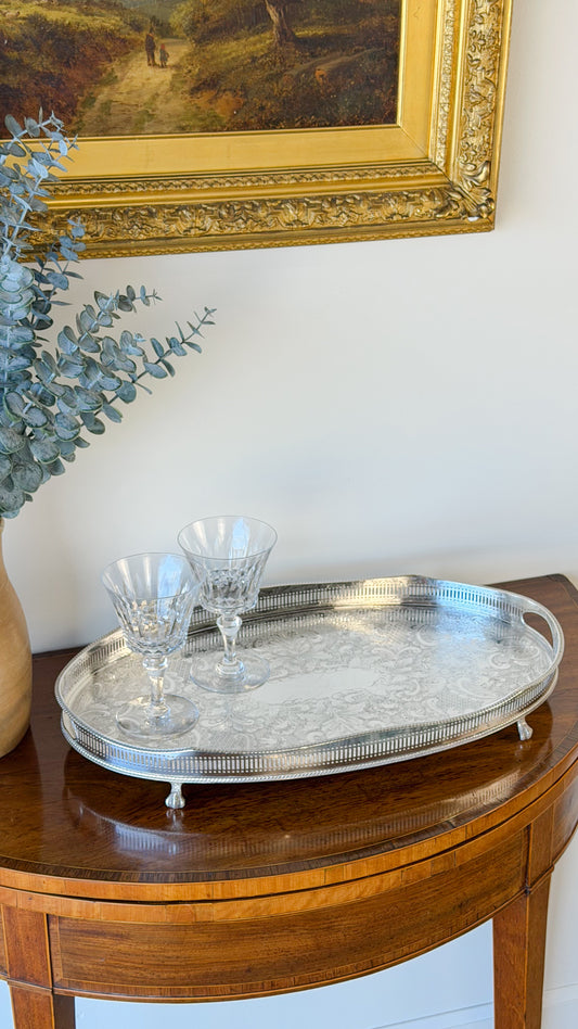English Silverplate Gallery Tray with Ball & Claw Feet