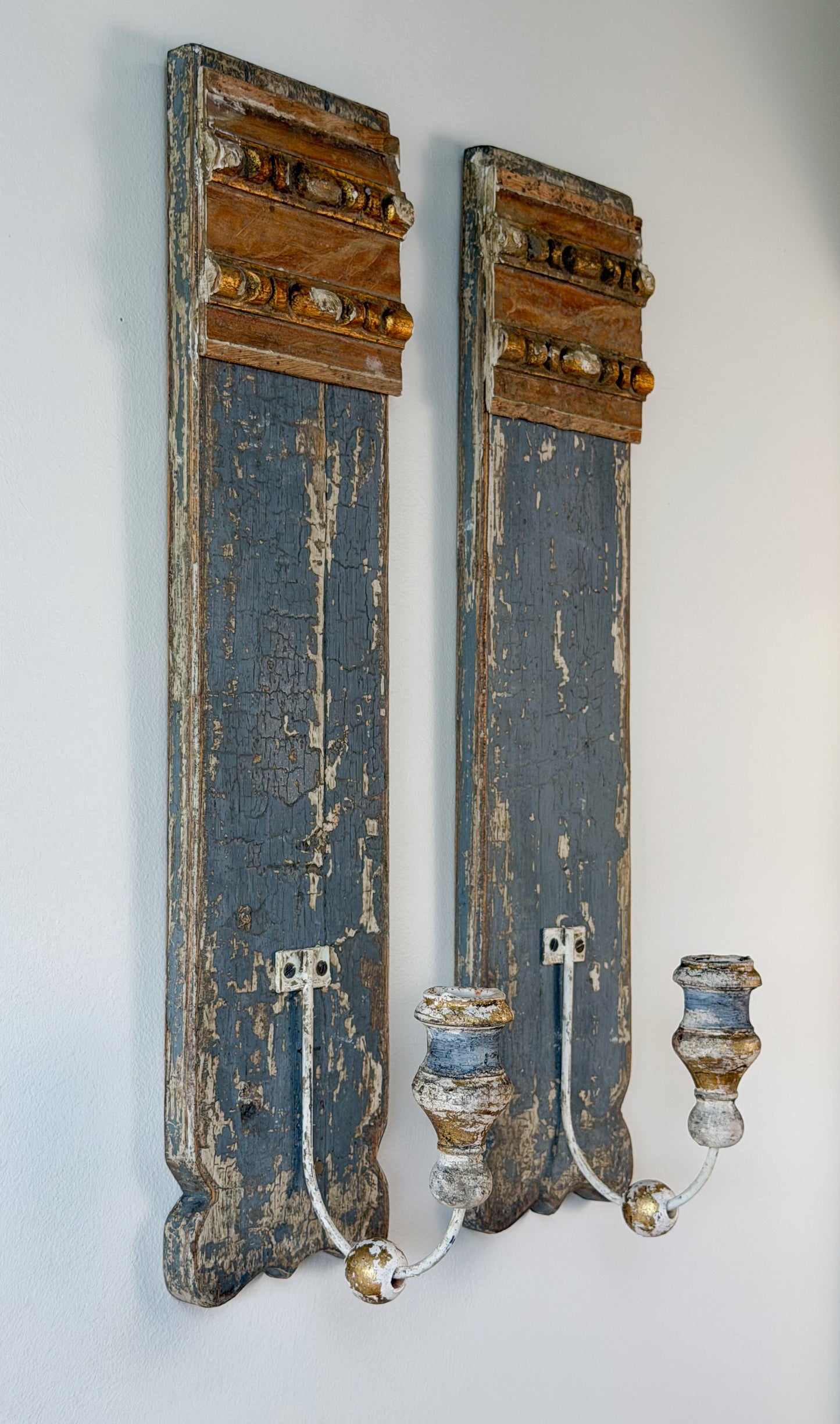 Architectural Salvage Candle Sconce Pair (Slate)