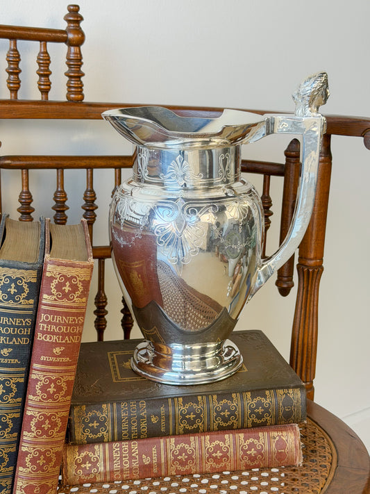 Antique Meriden Britannia Co. Silverplate Water Pitcher with Caryatid Handle