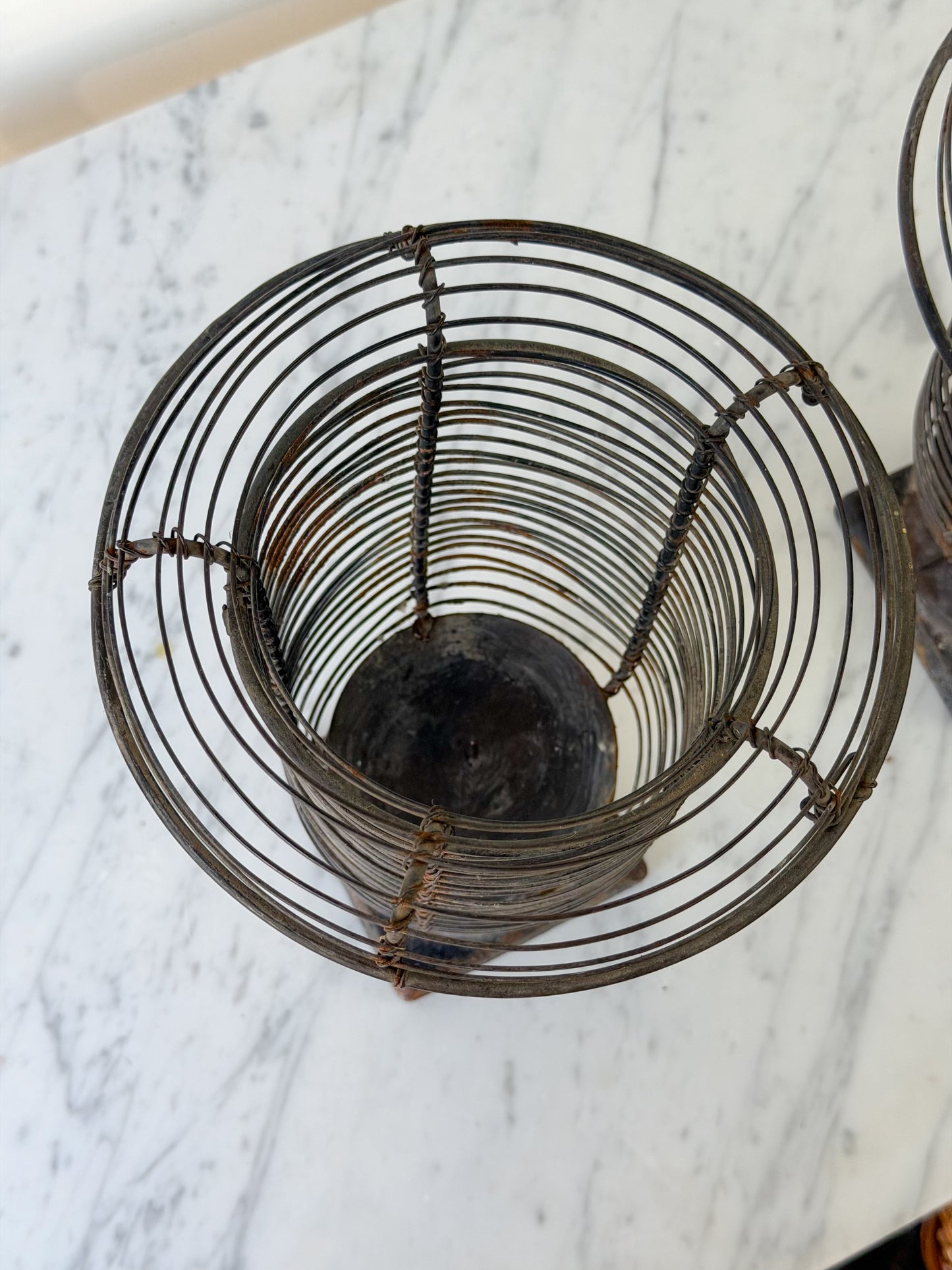 French Iron Wire Pillar Candle Hurricane Pair