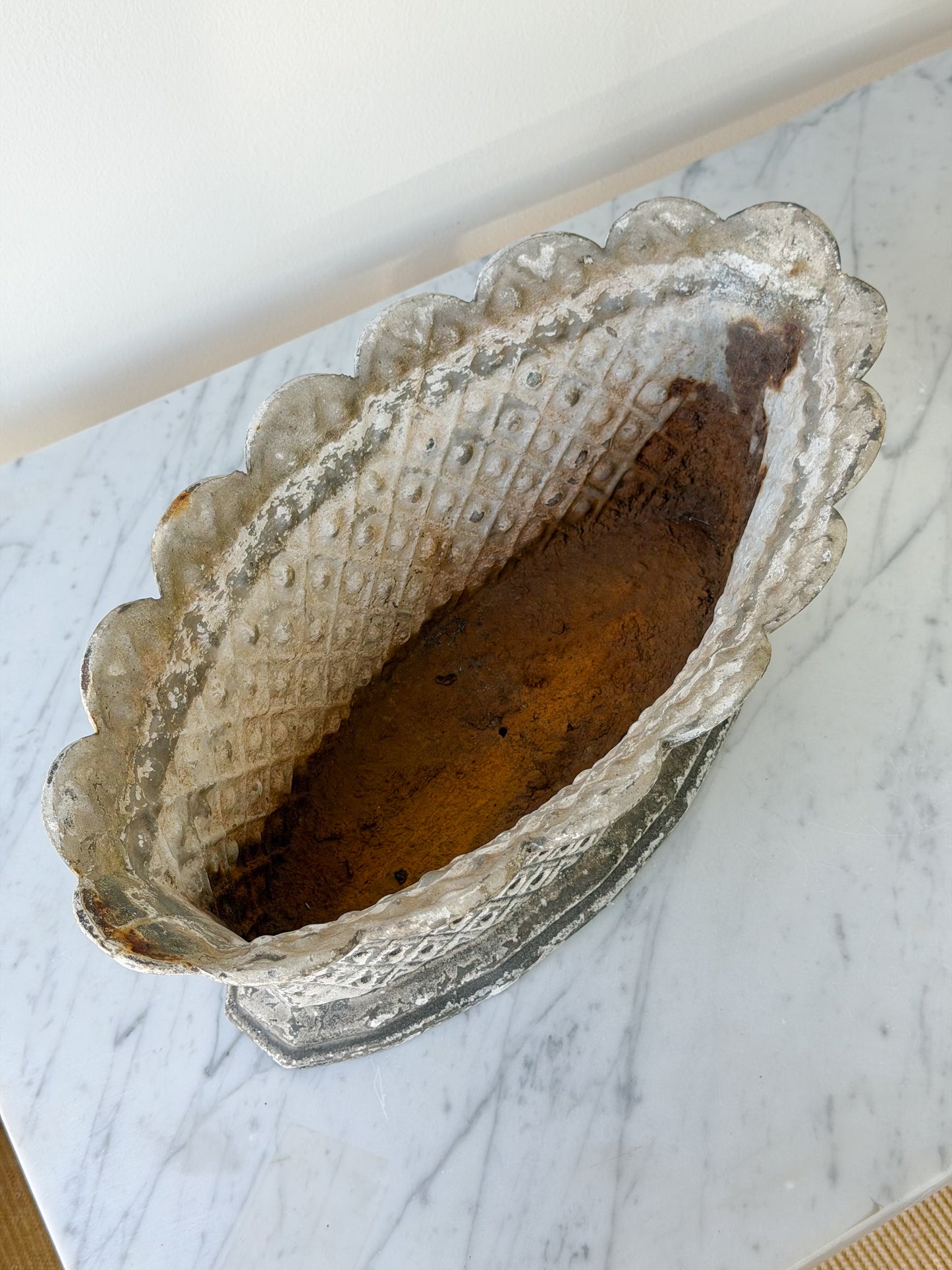 Antique French Cast Iron Scalloped Planter Pair
