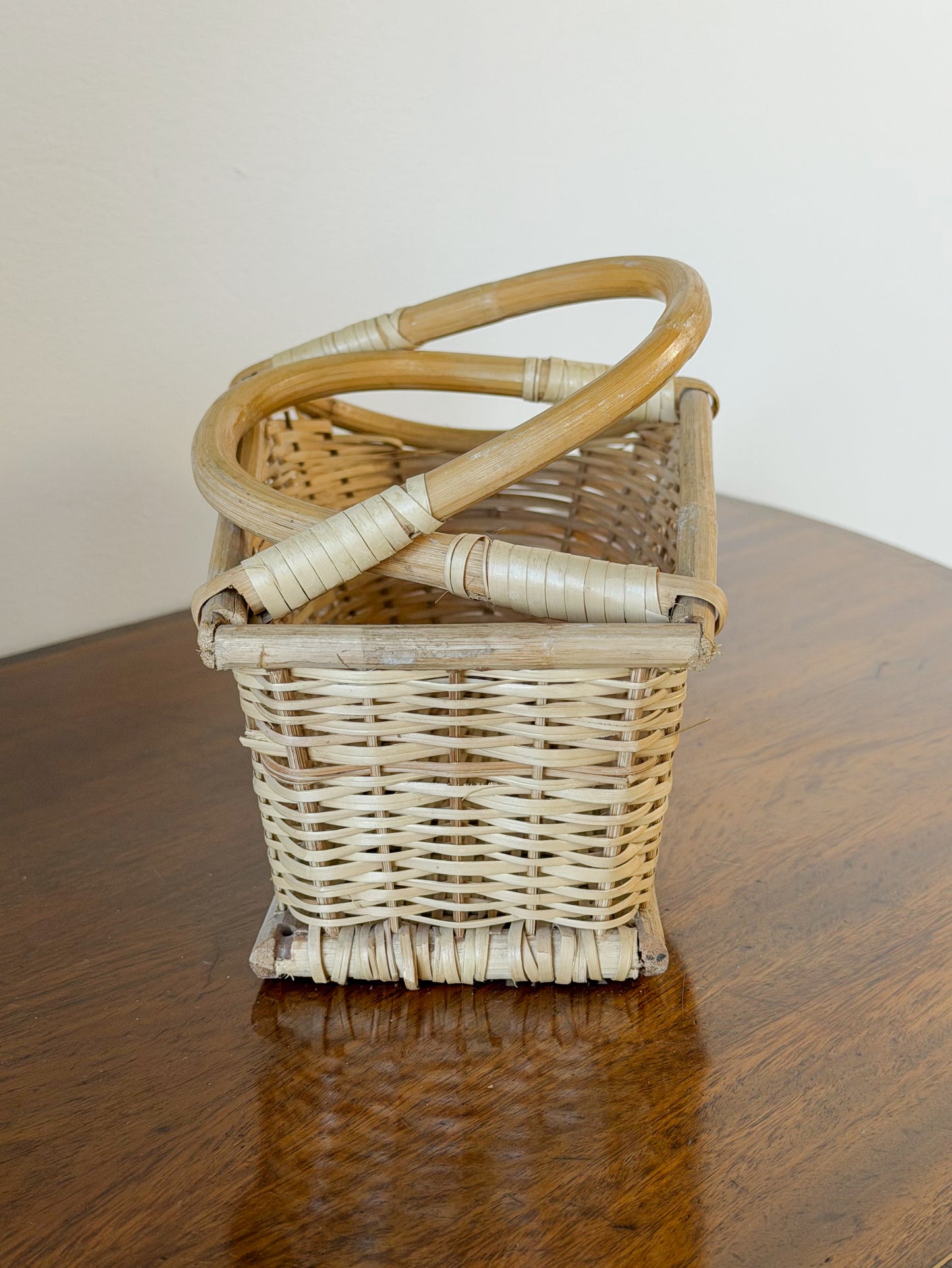 Vintage French Wicker & Rattan Wine Basket