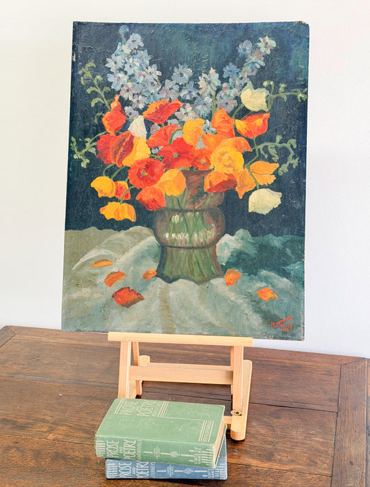 Moody Floral Still Life Oil on Board