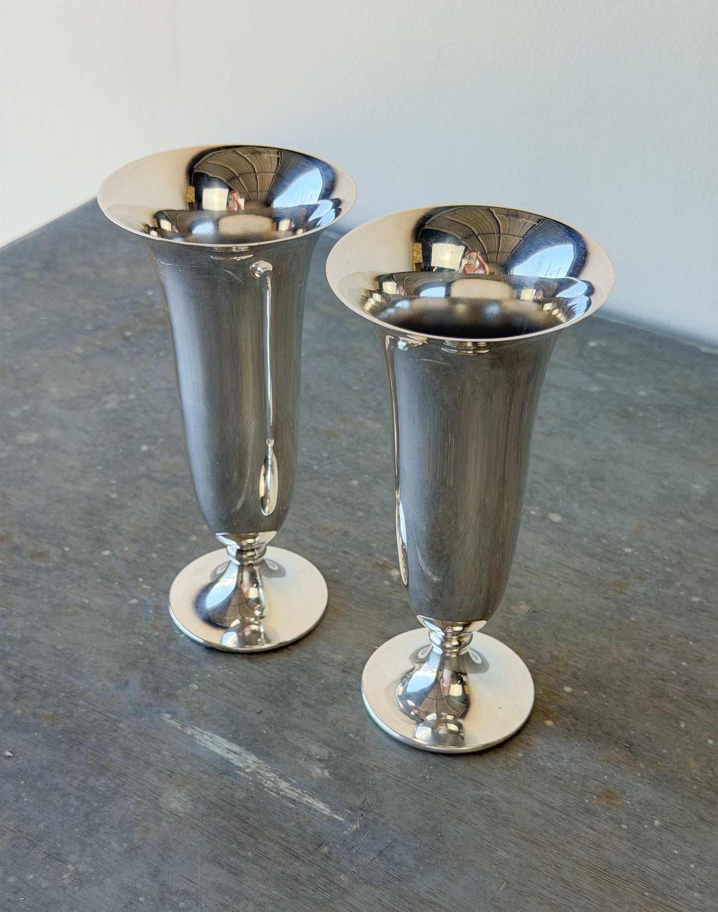 Vintage Silverplate Trumpet Vase Pair
