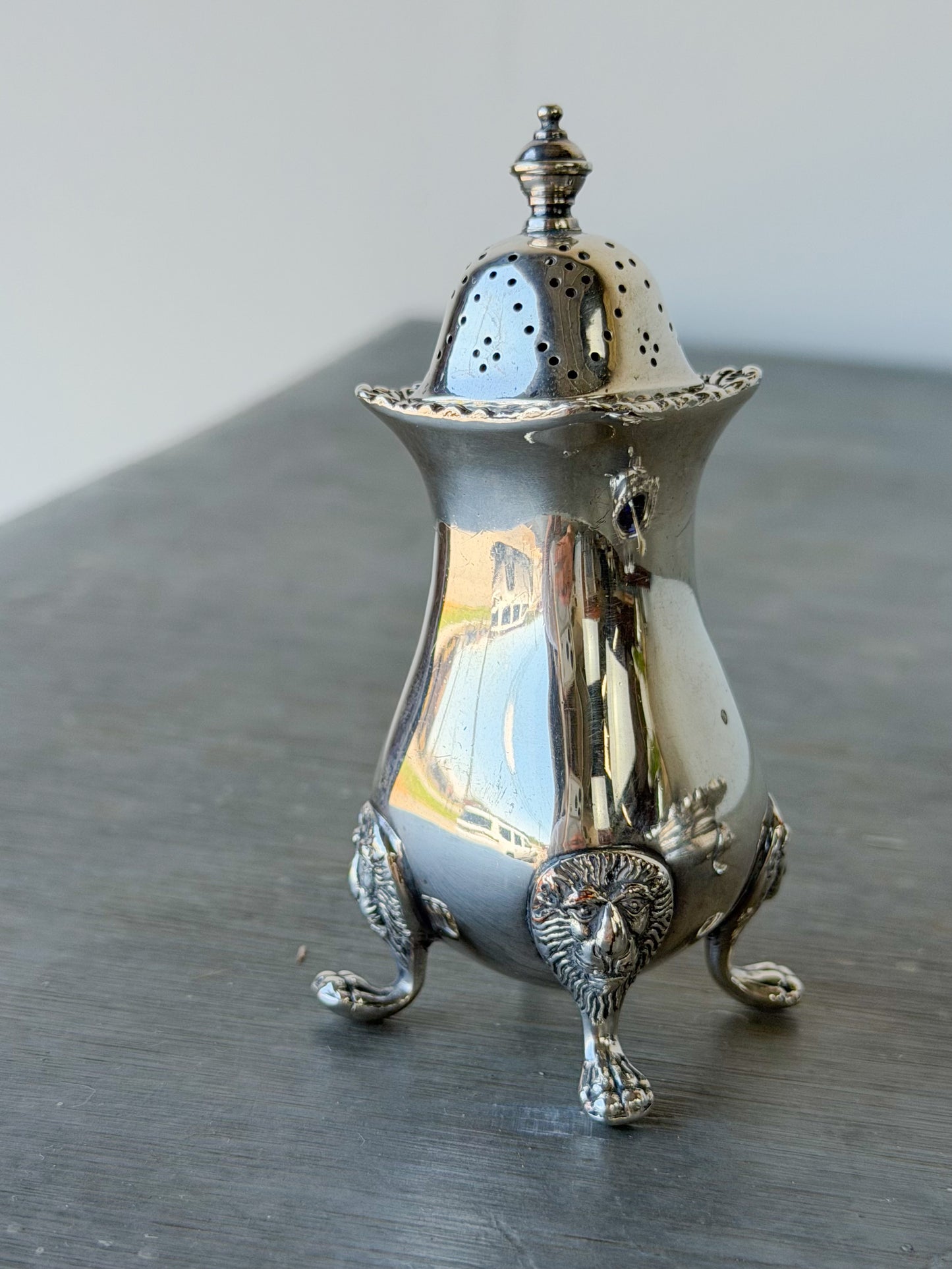 Antique Sheffield Silverplate Footed Salt Cellar & Pepper Shaker Set