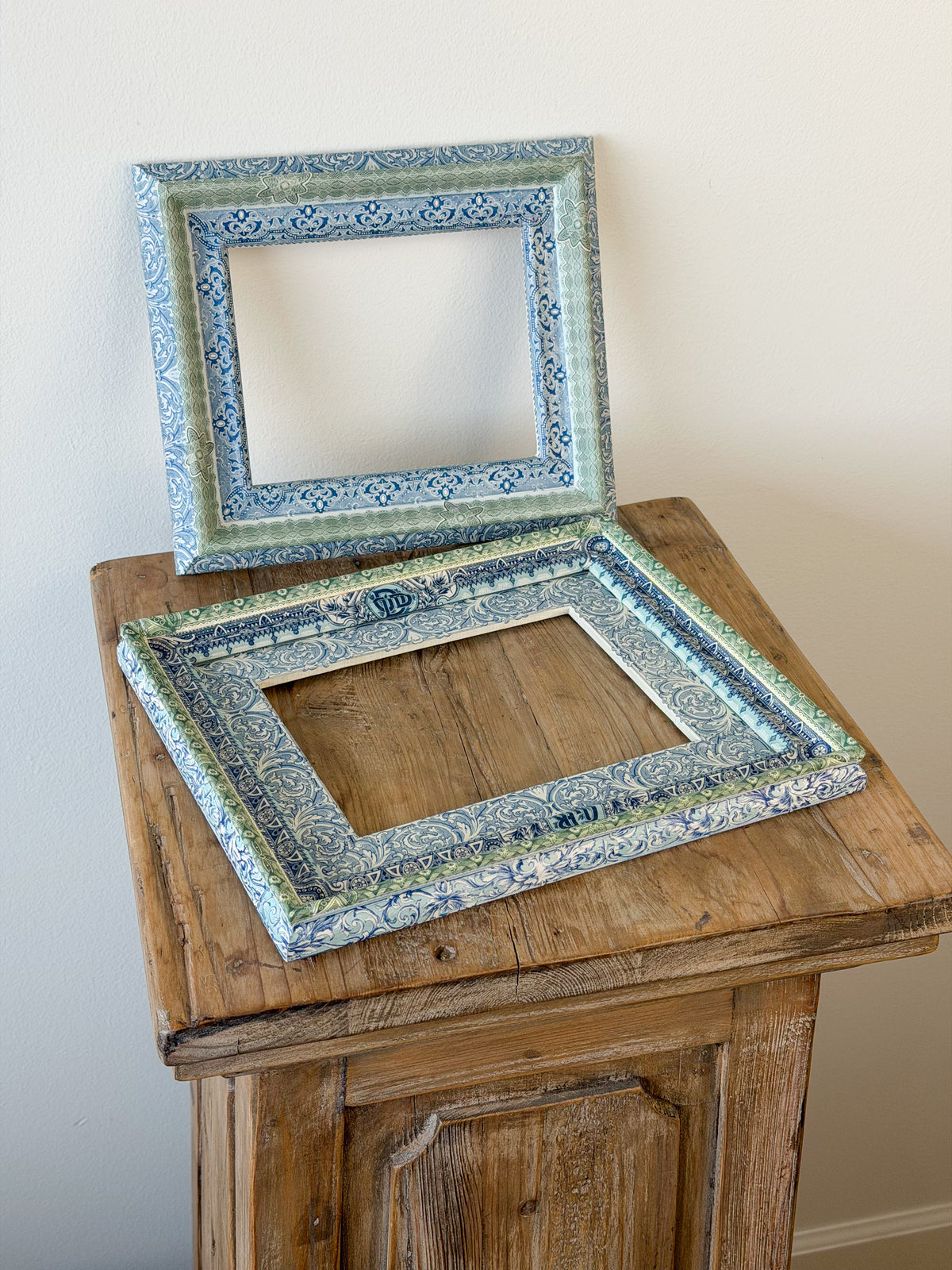French Découpage Frame Pair No. I | Blue/Green Ridges