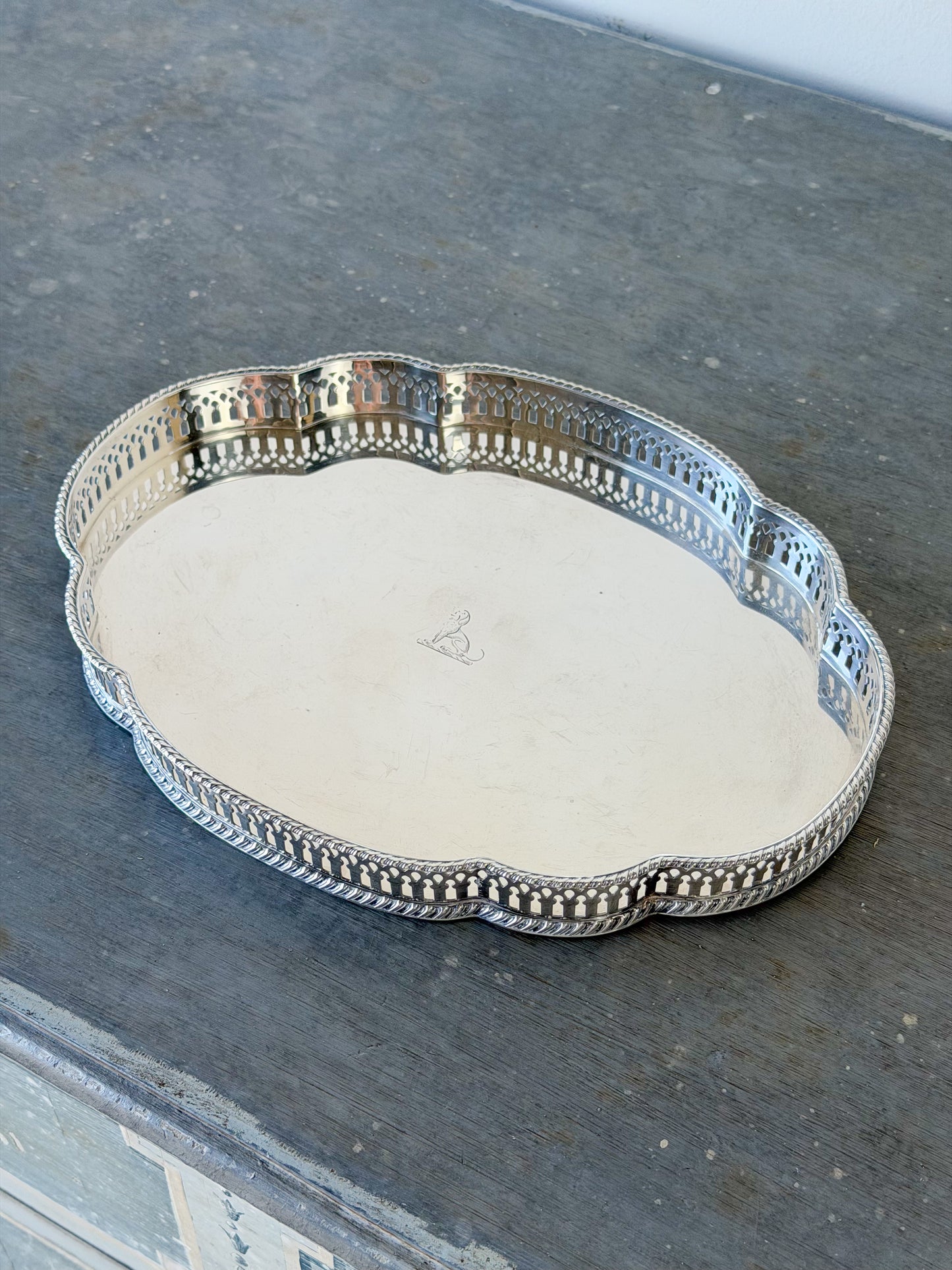 Vintage English Silverplate Scalloped Gallery Tray