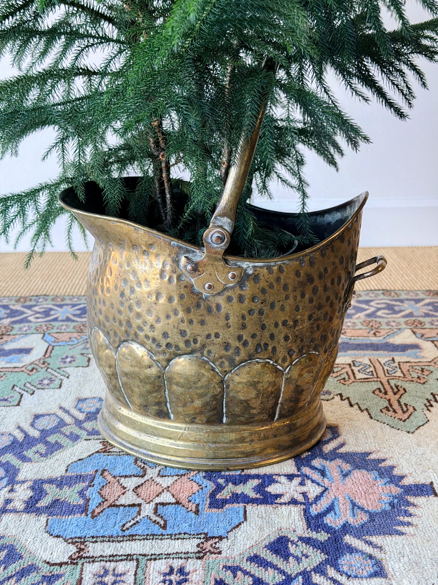English Hammered Brass Scuttle Bucket
