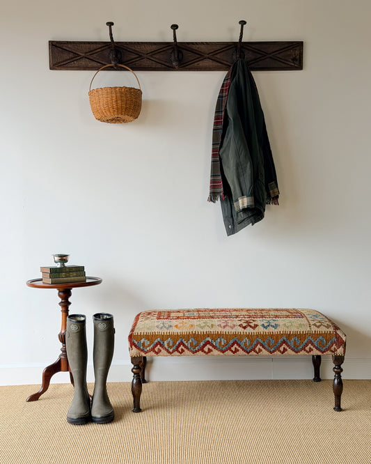 Antique Kilim Footstool (Green/Burgundy)