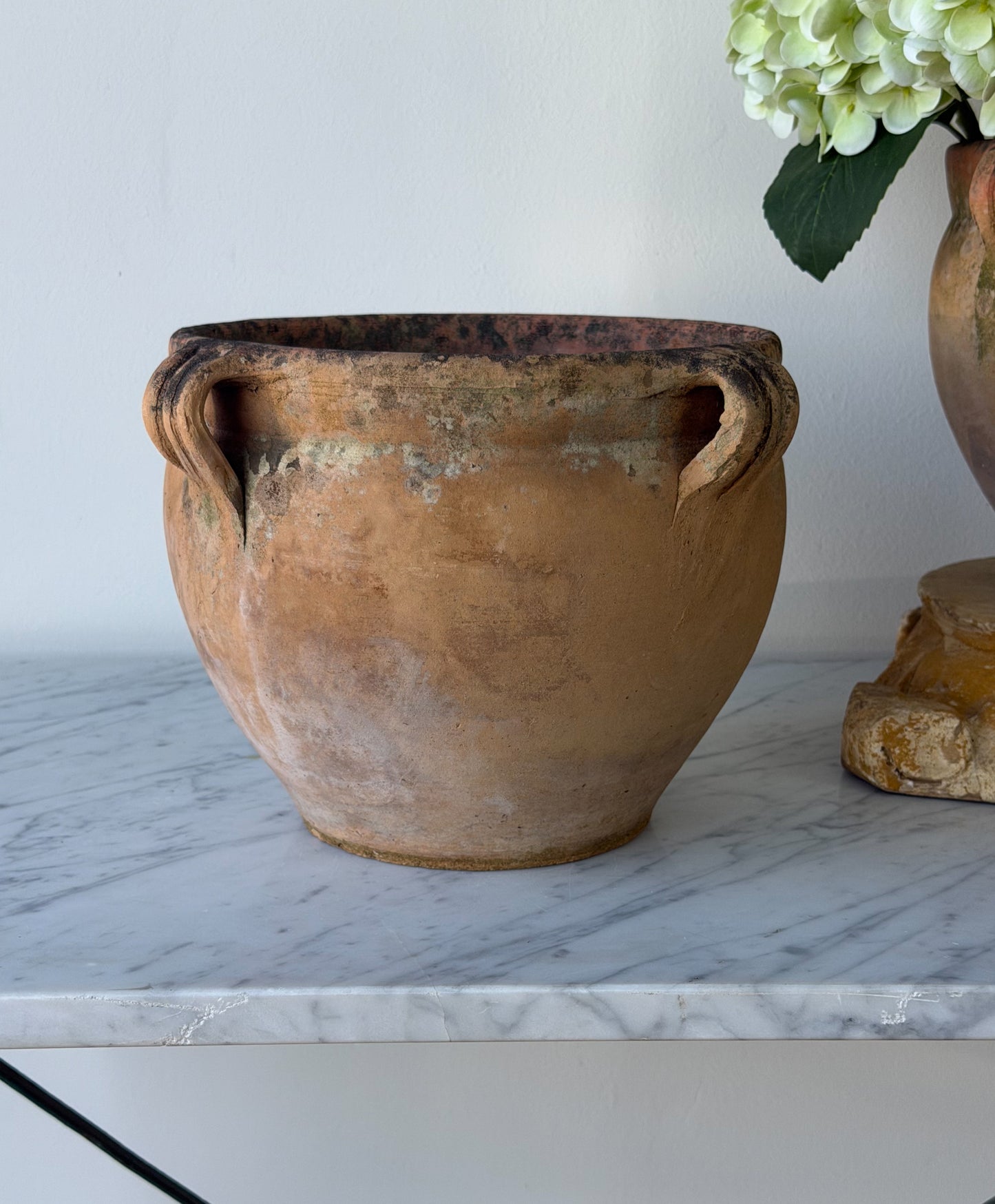 Vintage French Round Terracotta Planter Pair