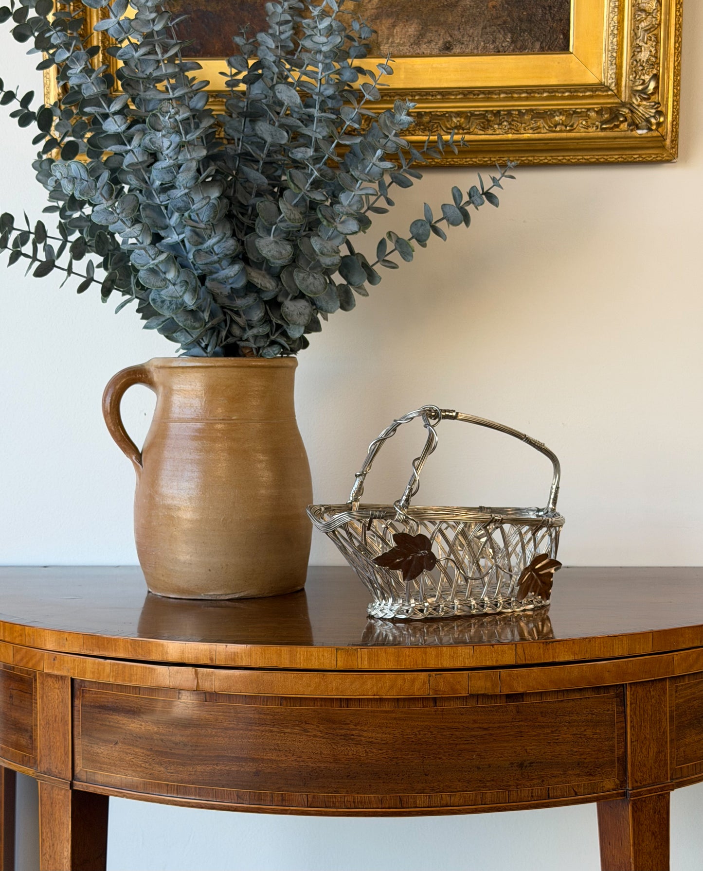 Vintage French Silverplate Wine Basket with Ivy Motif (No. 9)
