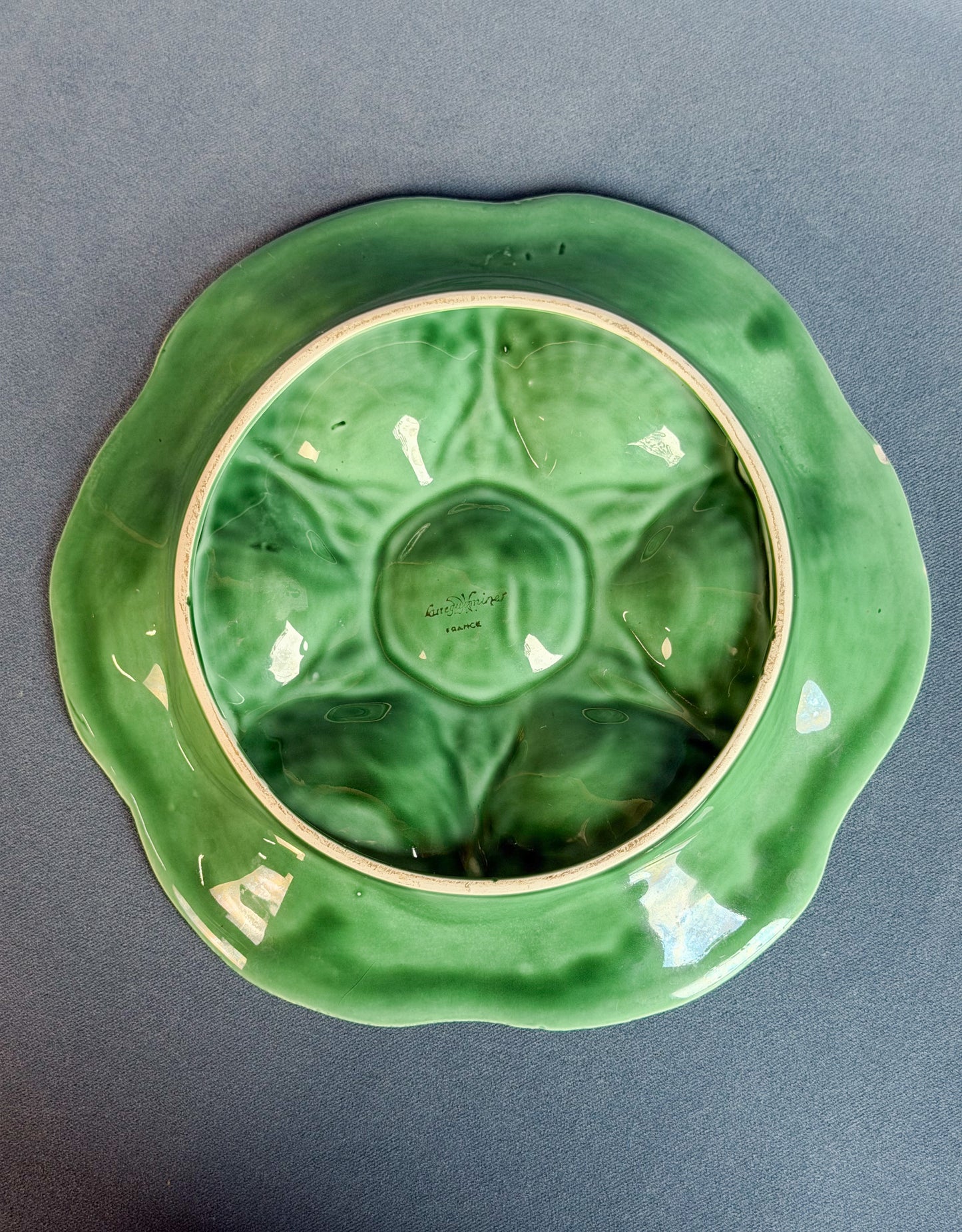 Vintage Green Sarreguemines Oyster Plate