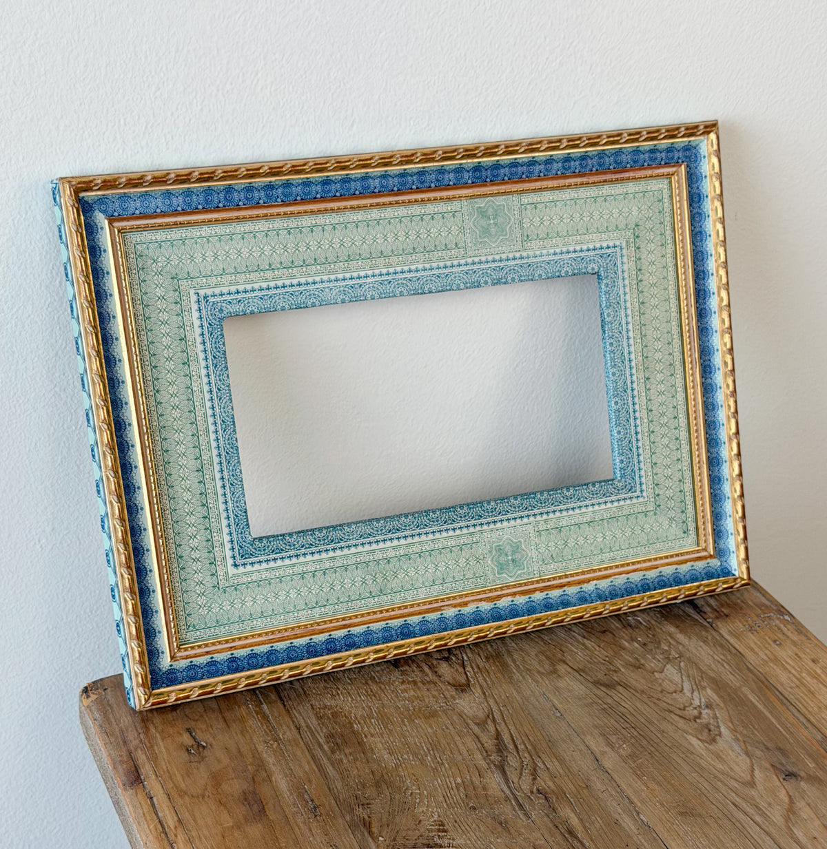 French Découpage Frame No. VI | Blue/Green Gold + Art Deco Border