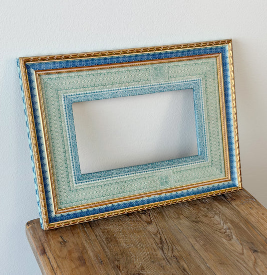 French Découpage Frame No. VI | Blue/Green Gold + Art Deco Border