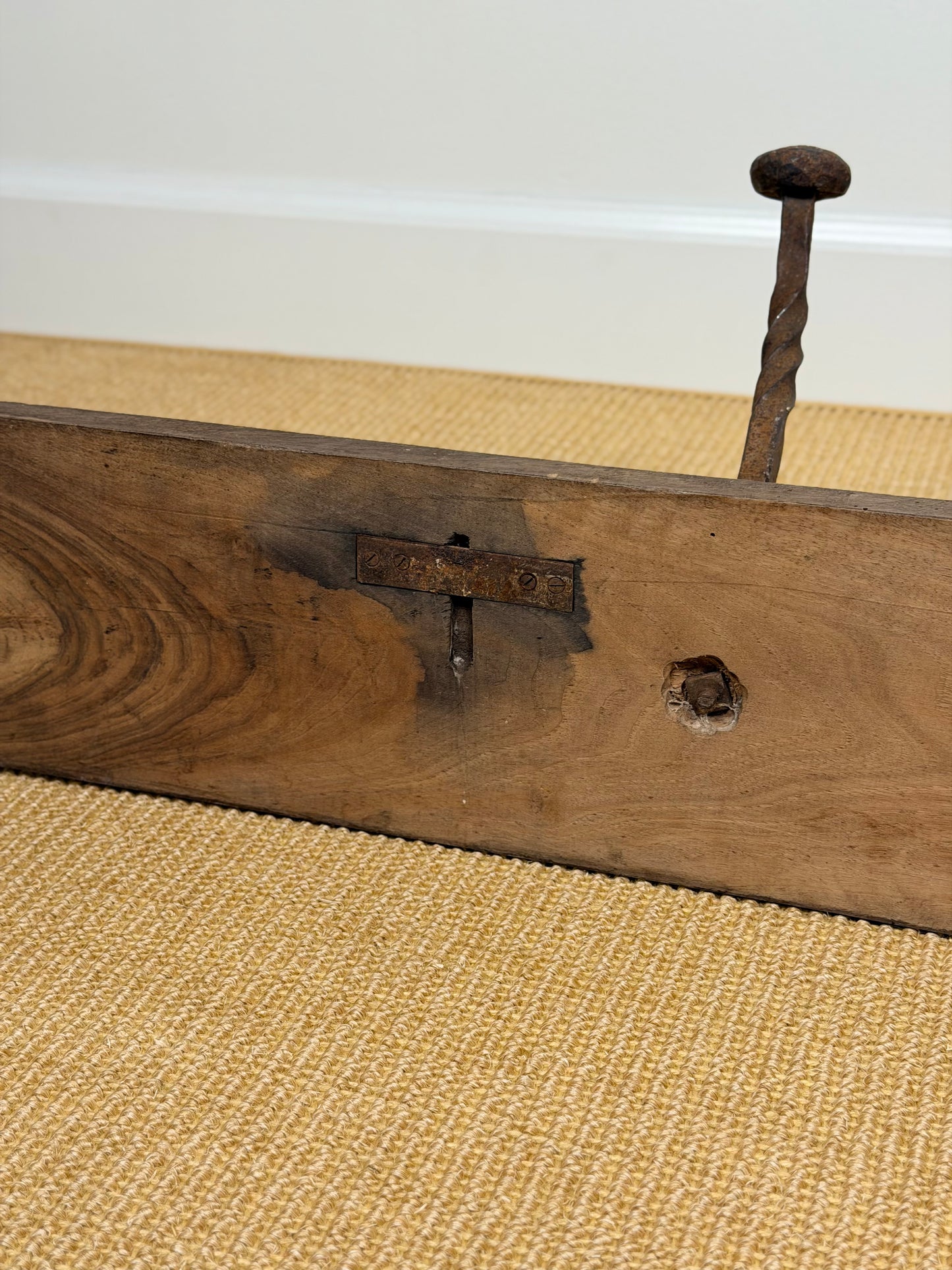 Early English Oak & Hand-Forged Iron Coat Rack
