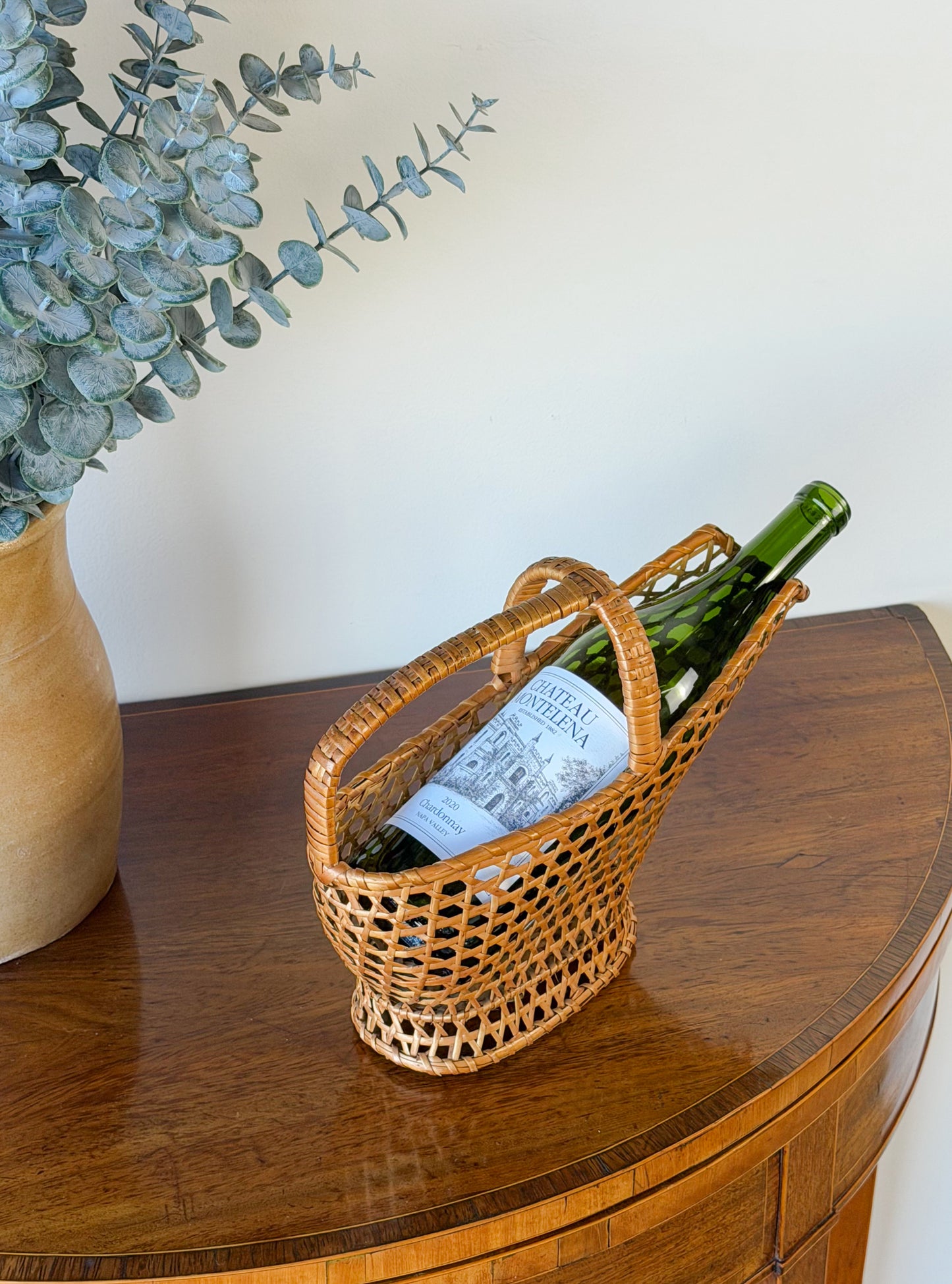 Vintage French Cane Wine Basket