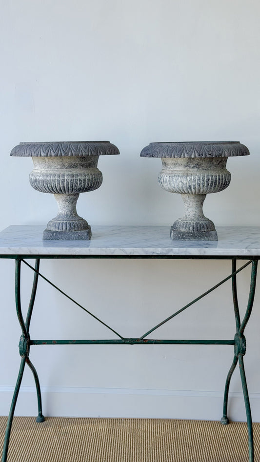 Antique French Zinc Pedestal Urn Pair