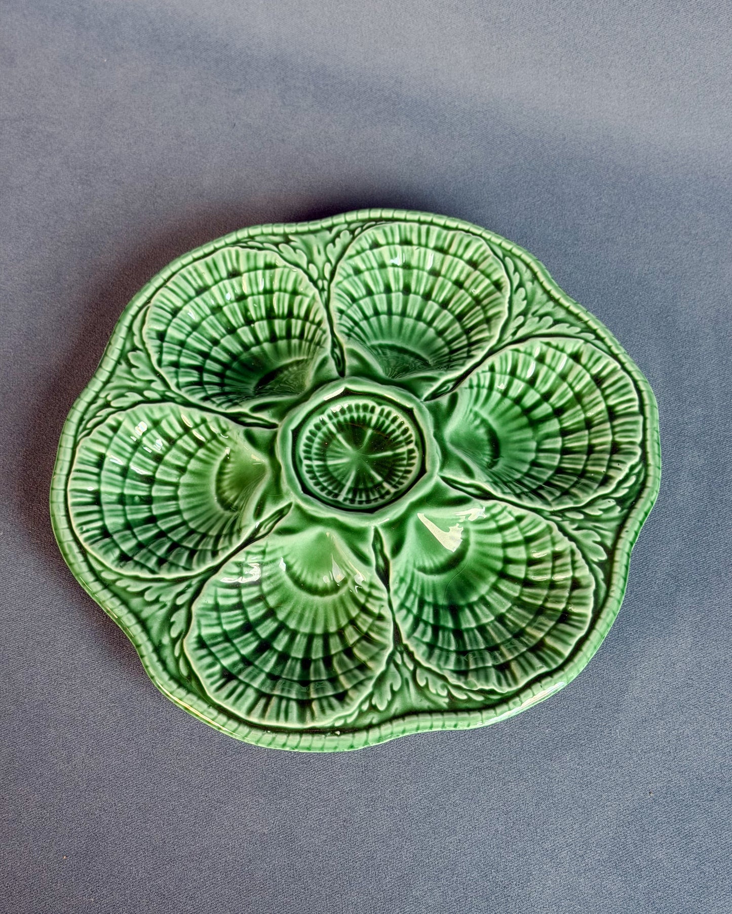 Vintage Green Sarreguemines Oyster Plate