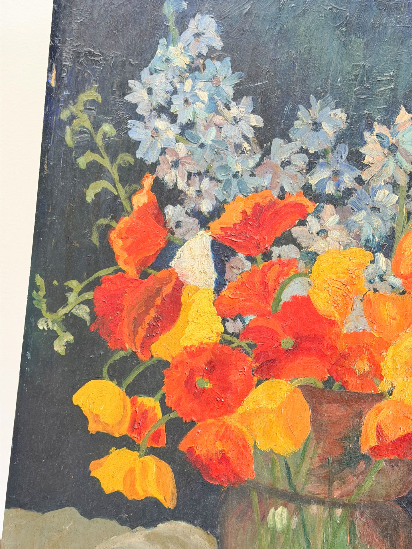 Moody Floral Still Life Oil on Board