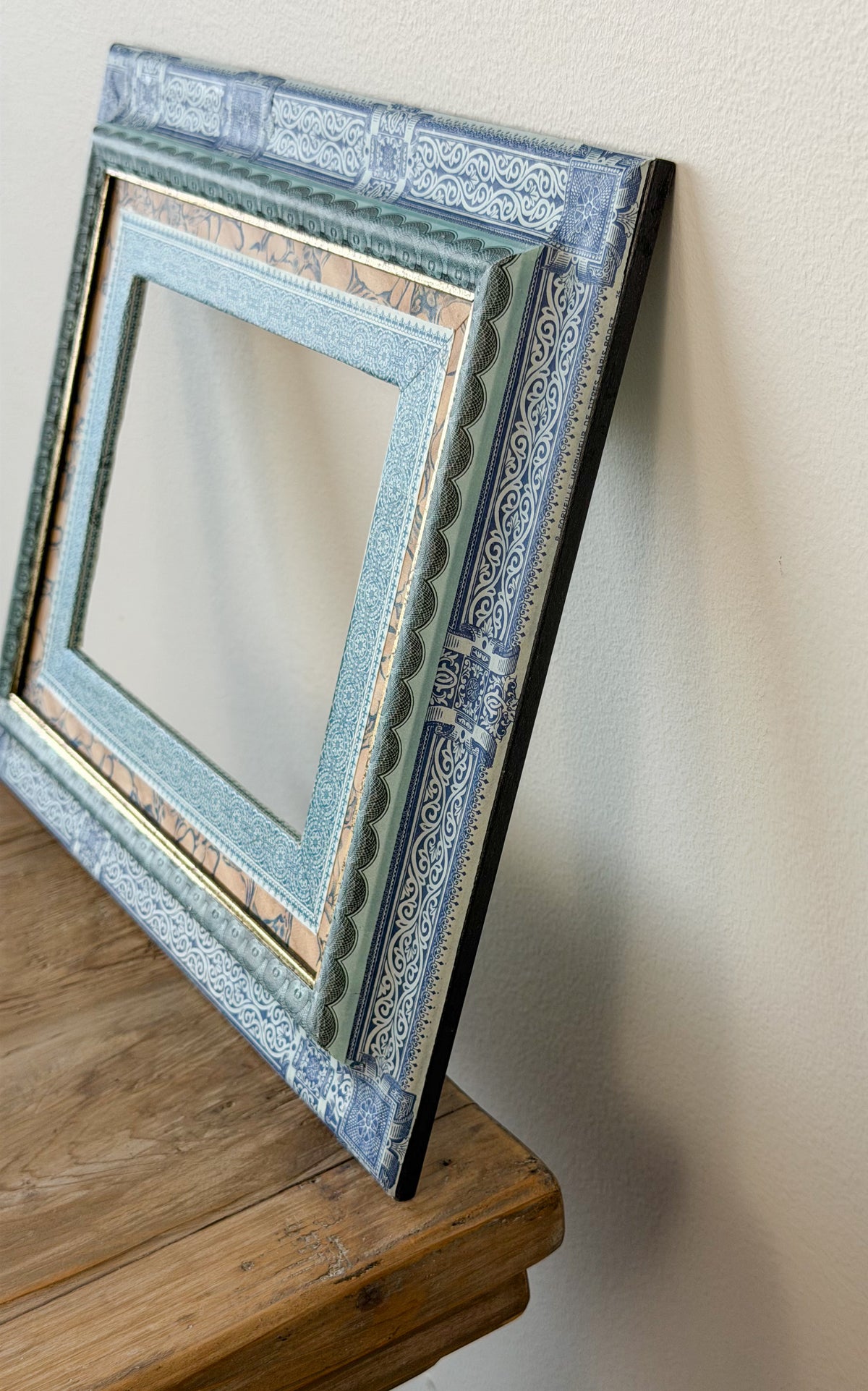 French Découpage Frame No. IX | Blue/Black Marbled + Metallic