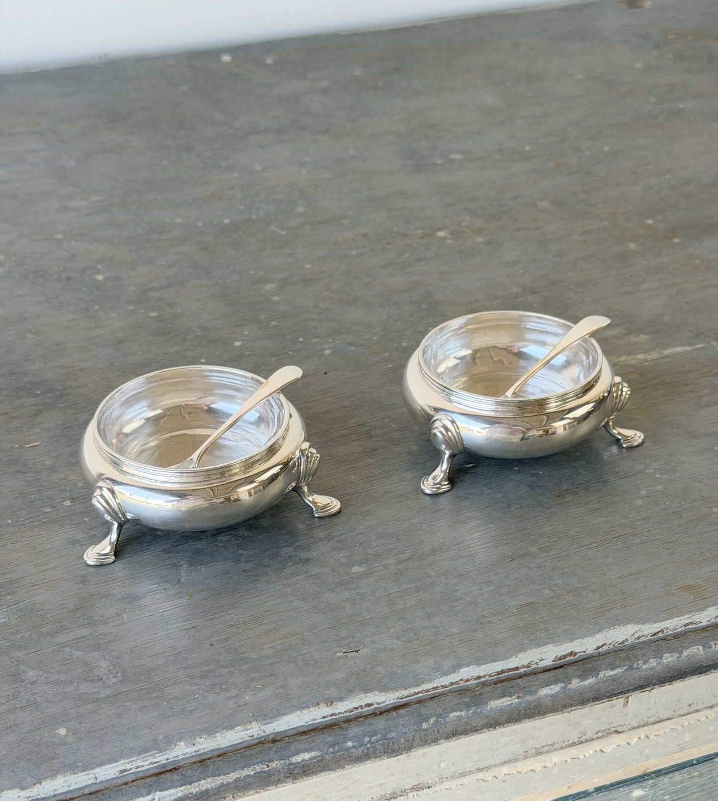 Antique Silverplate Footed Salt Cellar Pair