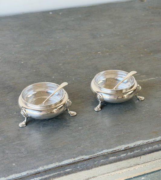 Antique Silverplate Footed Salt Cellar Pair