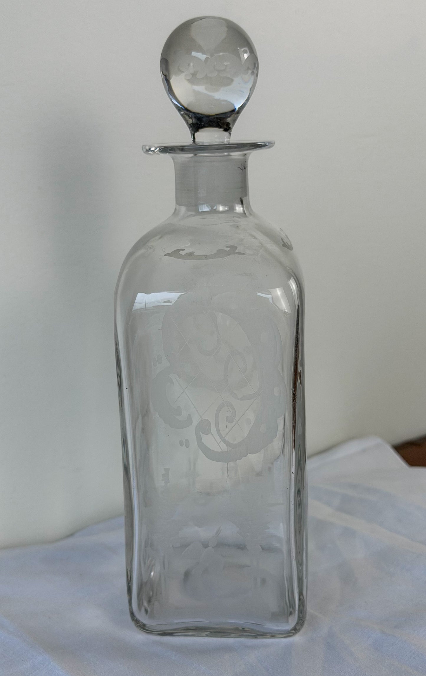 Belgian Antique Etched Glass Decanter