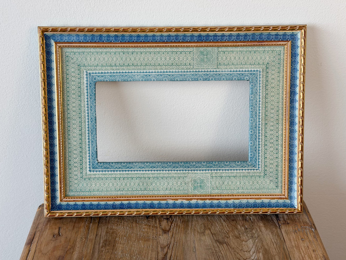 French Découpage Frame No. VI | Blue/Green Gold + Art Deco Border