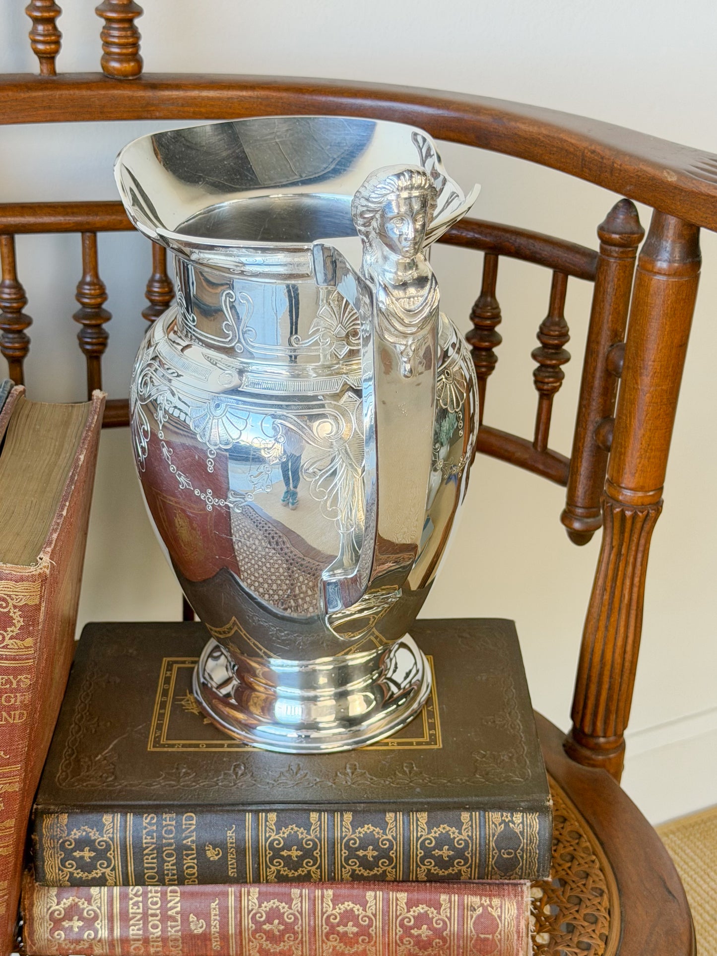 Antique Meriden Britannia Co. Silverplate Water Pitcher with Caryatid Handle
