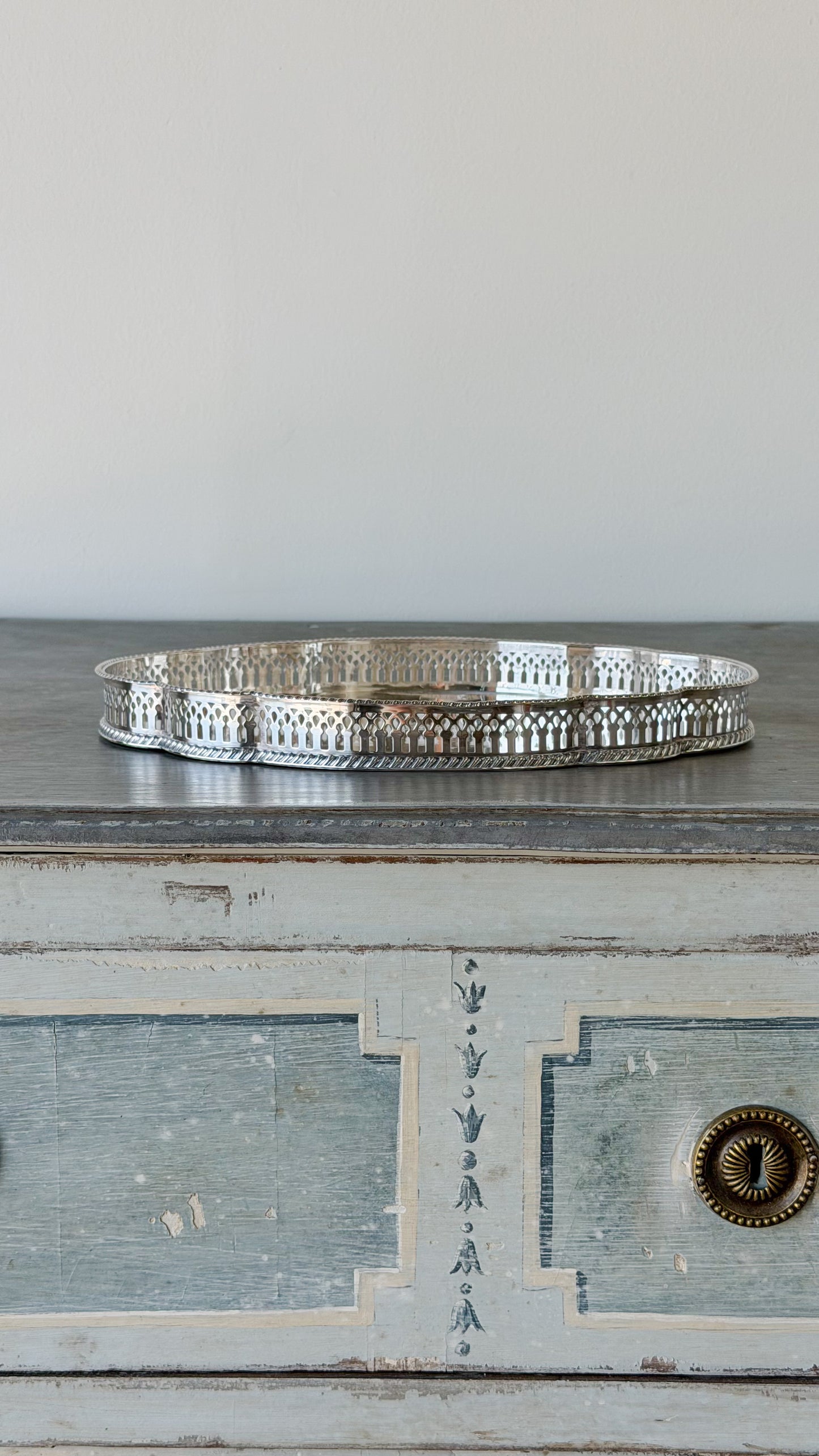 Vintage English Silverplate Scalloped Gallery Tray
