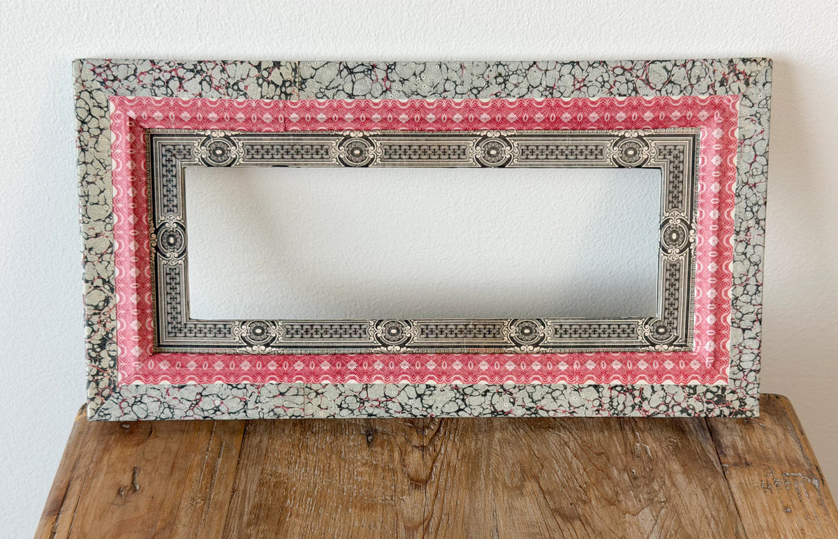 French Découpage Frame No. IV | Black/Red Marbled Exterior