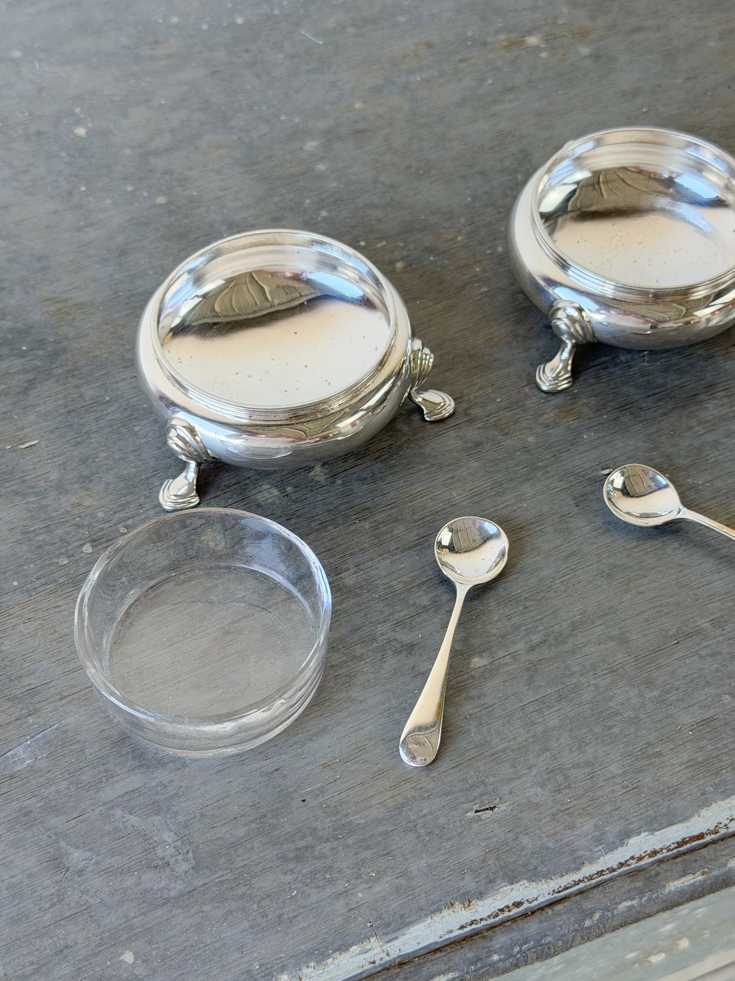 Antique Silverplate Footed Salt Cellar Pair